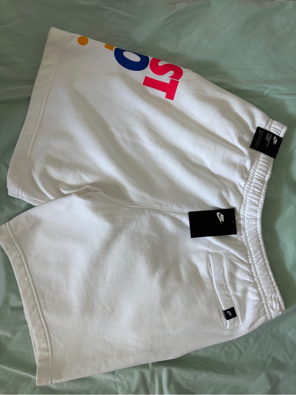 Nike White Cotton Shorts with Multicolor Swoosh Accents